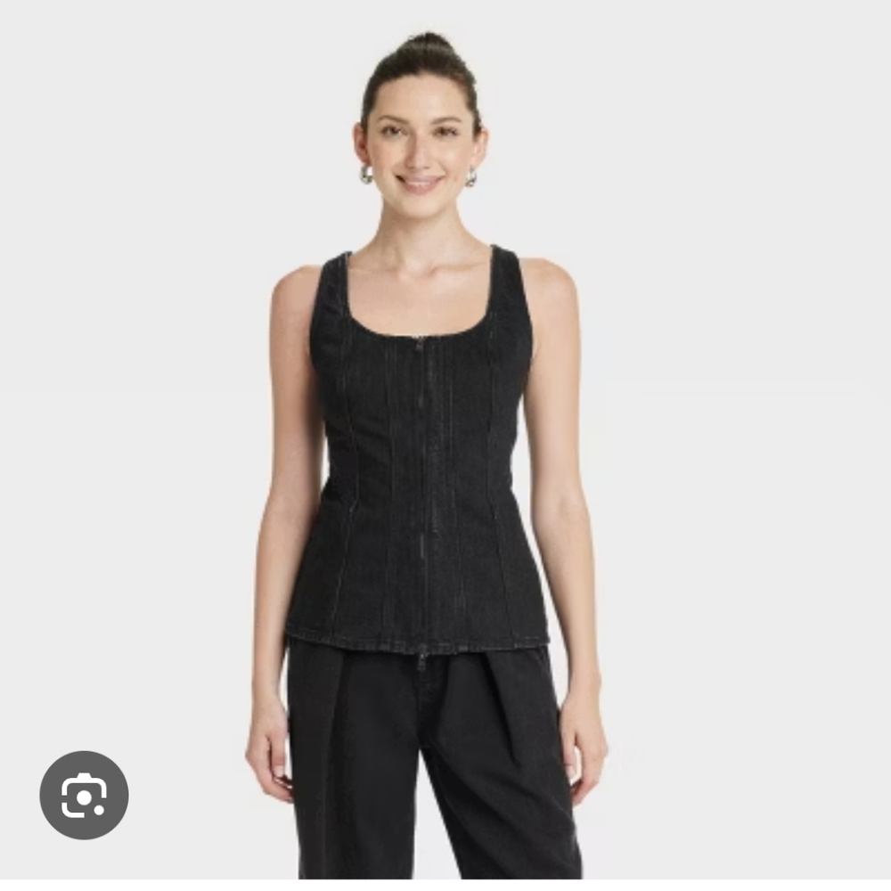 Universal Thread Woman's Sleeveless Slim Fit Demin Corset Top ~ Black